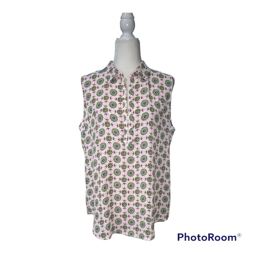 Loft Outlet Sleeveless Top Pink Yellow and Blue Floral Design Sz L